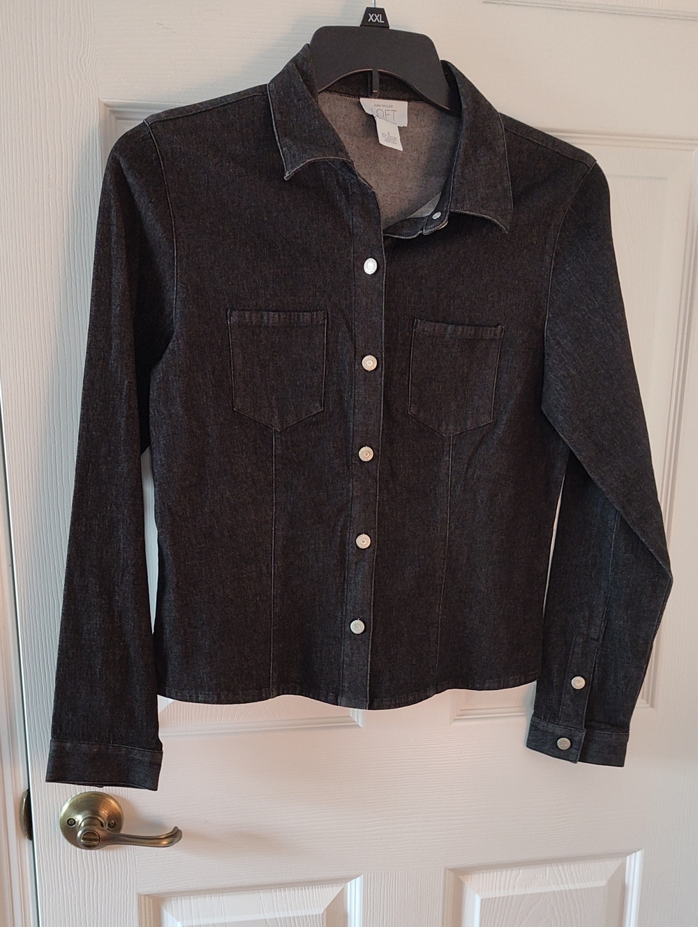LOFT Charcoal Button-Front Denim Jacket